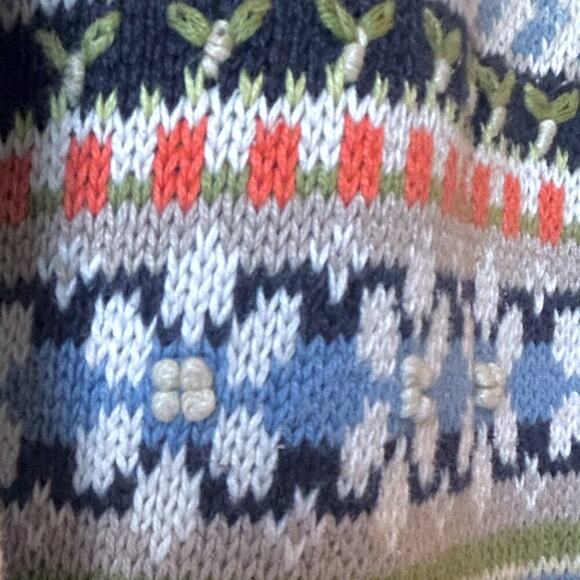 Vintage 90s Floral Textured Bobble Cardigan Sweater Y2K Fair Isle Cottagecore XL - Picture 5 of 11